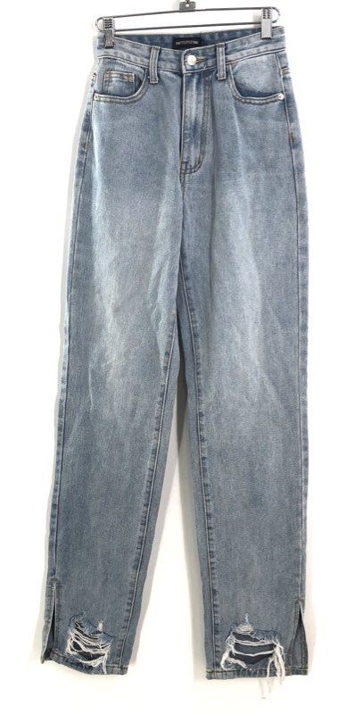 PrettyLittleThing Women's Light Blue Distressed Split Hem Straight Jeans NWT 0