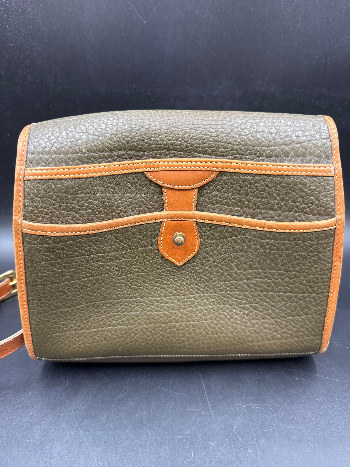 Vintage 90s Dooney & Bourke Olive Green All Weather Leather Crossbody Bag COA