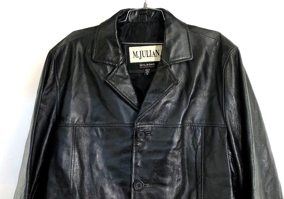 M. Julian Wilsons Men's Black Leather Button Front Car Coat Jacket Sz M
