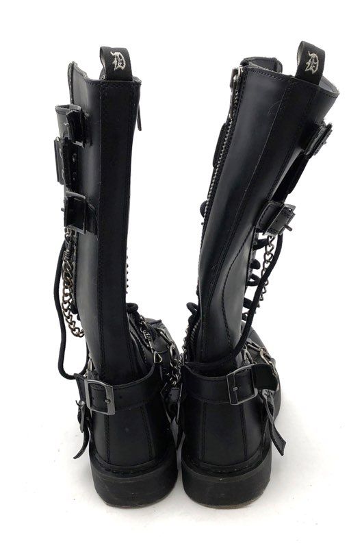 Demonia Bolt-415 Black Knee High Chain Buckle Lace Up Combat Boots Men's Size 8