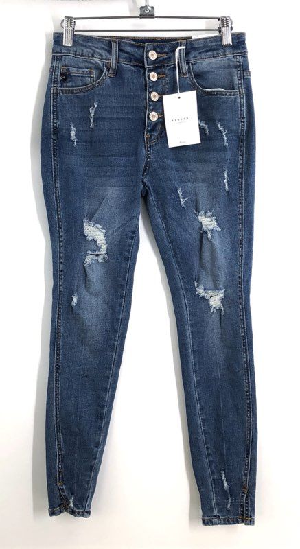 KanCan Women's High Rise Skinny Exposed Button Fly Distressed Jeans NWT Sz 3/25