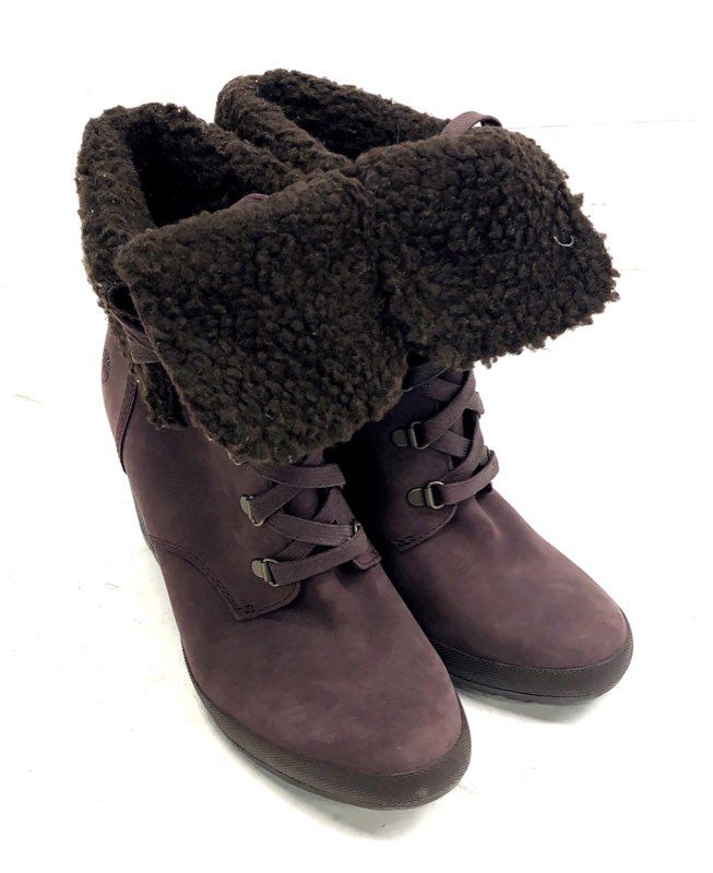 Timberland Glancy Fold-Down Shearling Purple Heel Lace Up Boots Size 8.5 Womens