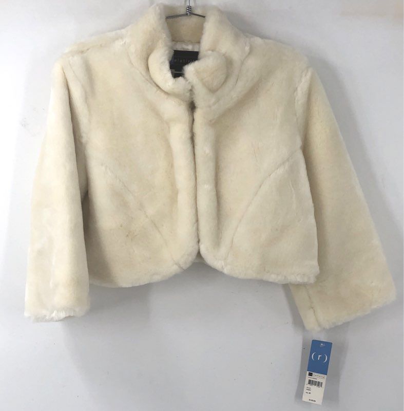 Relativity Women's Ivory Faux Fur Cropped Jacket Bolero Shrug Sz M NWT