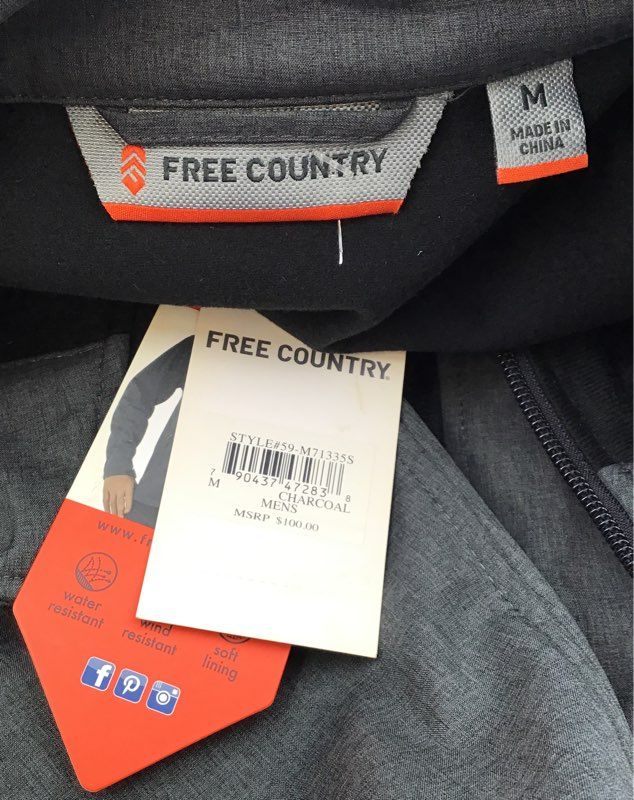 NWT Free Country Men&#39;s Charcoal Full-Zip Softshell Jacket - Size M