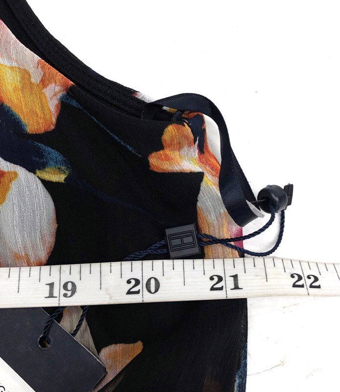 Tommy Hilfiger Womens Black Floral Smocked Mock Neck Sleeveless Blouse NWT Sz 12