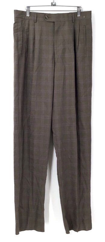 NWT Bachrach Men's Brown Gray Tan Plaid Wool Dress Pants - Size 34W Lot Of 3
