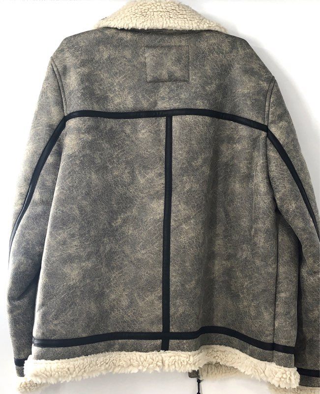 Levi Strauss Men's Gray Faux Leather Shearling Rancher Aviator Coat Sz XL