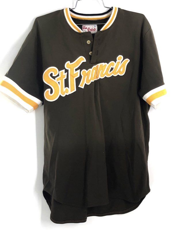 Vintage 80s Van Ginkel's Men's Brown St. Francis Baseball Jersey Henley Sz L