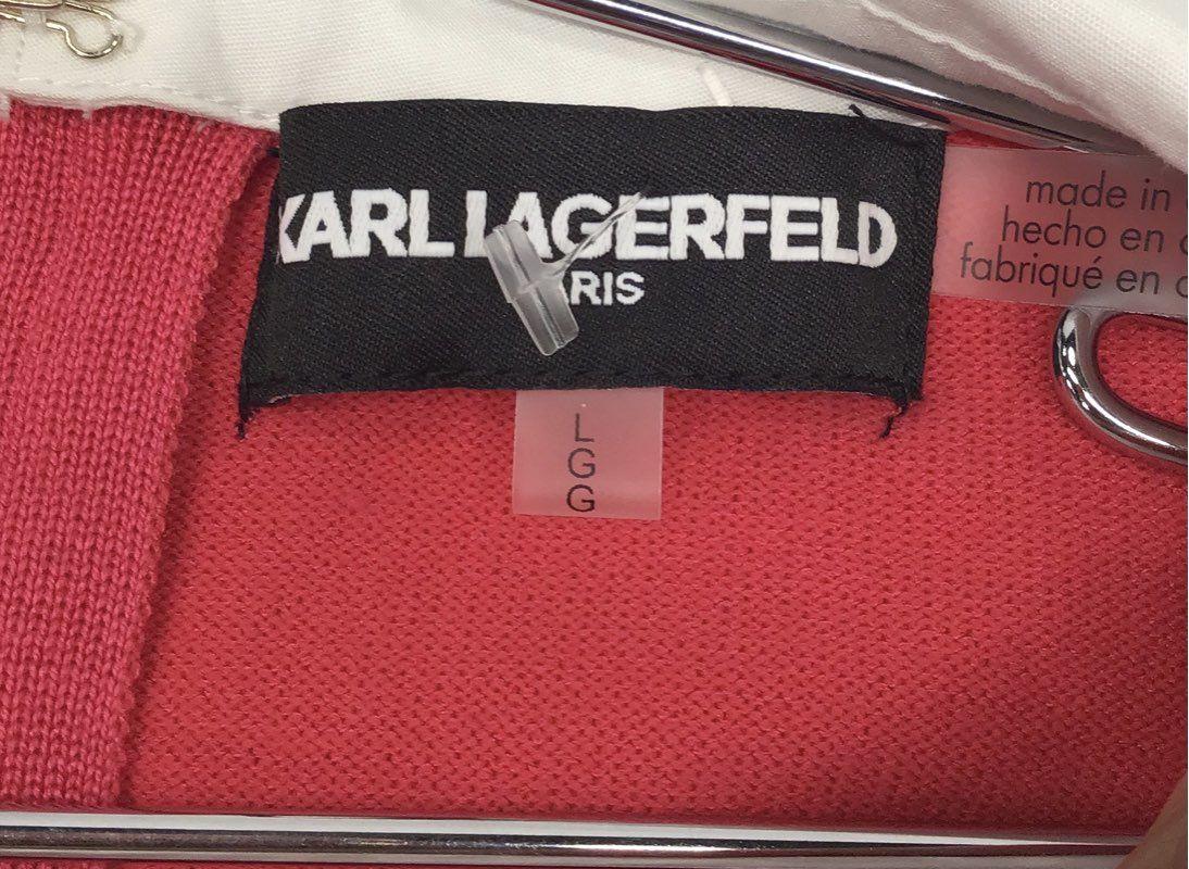 Karl Lagerfeld Paris Women's Pink White Mock Layer Knit Top Collared Sz L NWT
