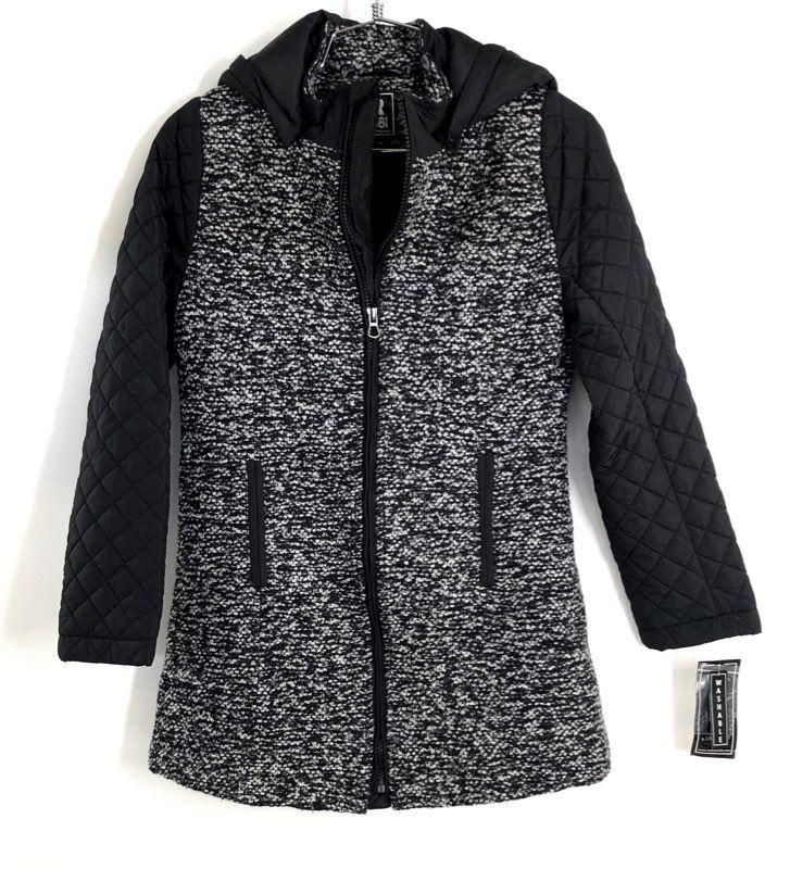 R 1881 S. Rothschild Hooded Coat Black White Faux Tweed Quilted NWT 12