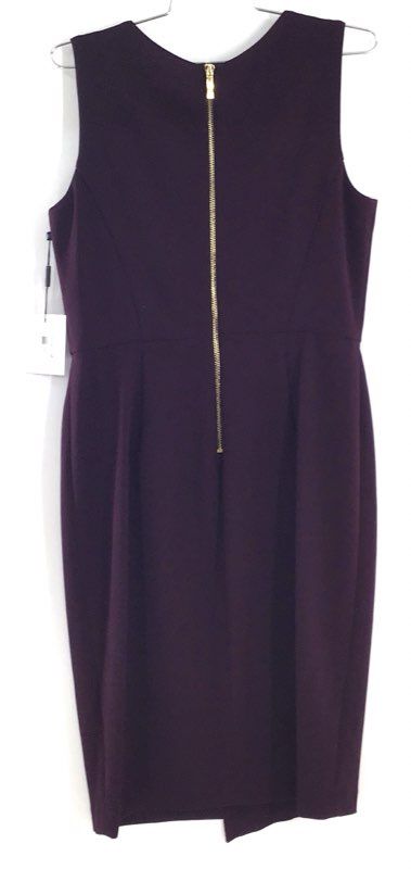 Calvin Klein Women's Plum Sleeveless Ruffle Asymmetric Sheath Dress Sz 10 NWT