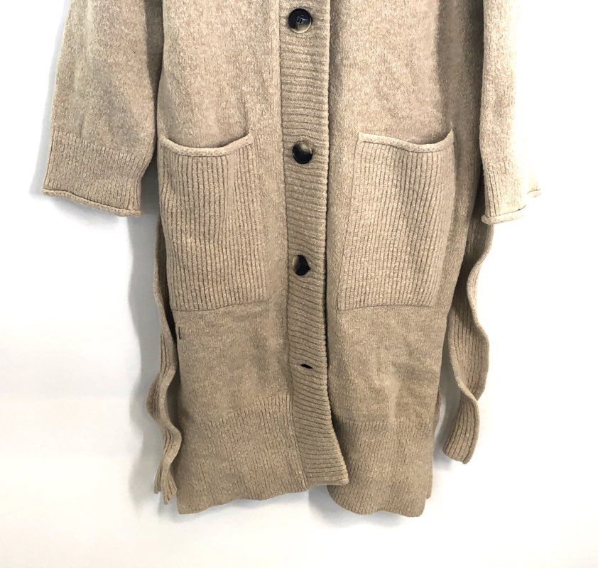 Proenza Schouler White Label Women's Beige Wool Blend Belted Long Cardigan Sz S