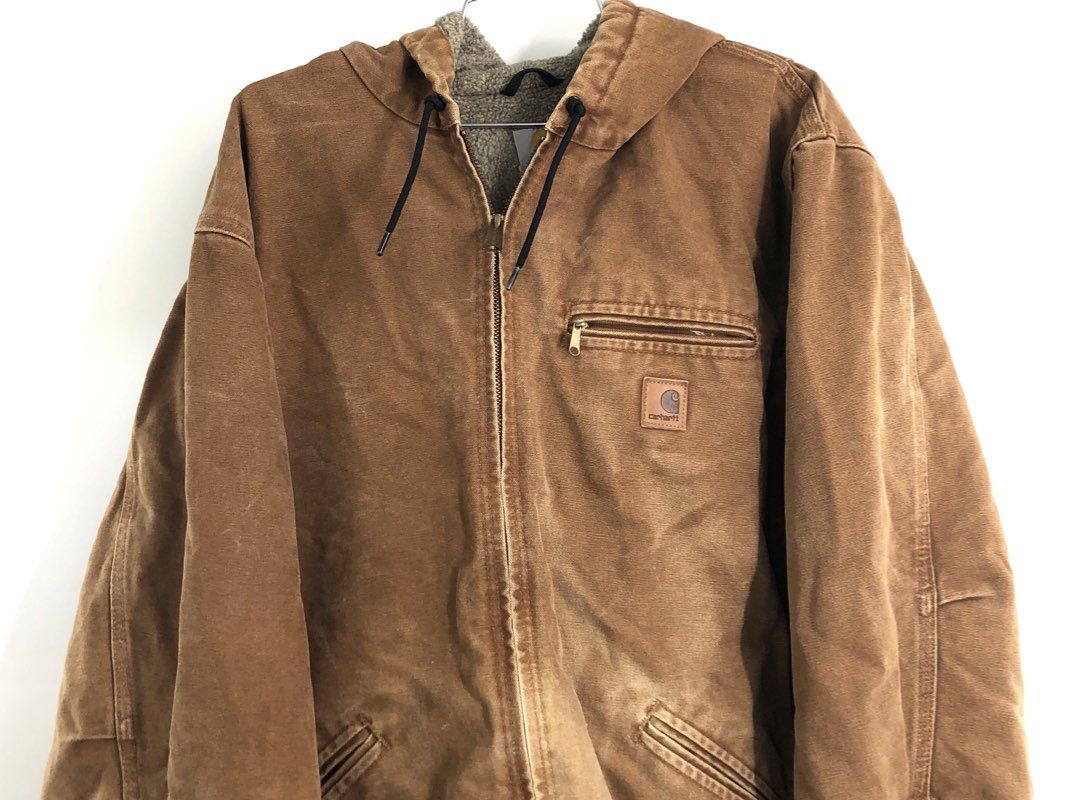 Carhartt Men's Brown Sandstone Sierra Sherpa Lined Hooded Jacket Sz Large Tall