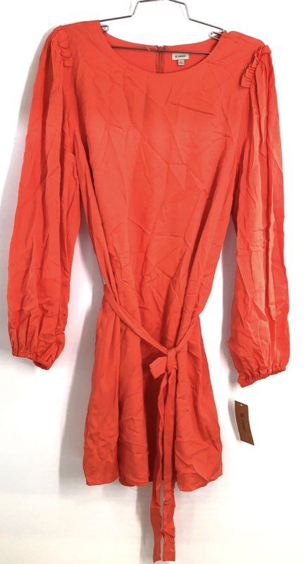 Cremieux Women's Orange Long Sleeve Belted Lyocell Tencel Mini Dress NWT Sz L