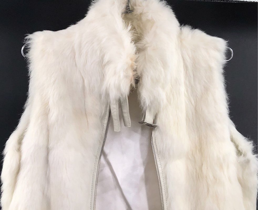 Vintage Y2K Wilsons Leather Maxima Women's White Rabbit Fur Zip Vest Sz XL