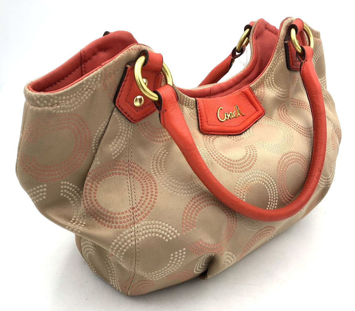 Authentic Coach Women&#39;s Tan OP Art Signature Luxury Shoulder Bag - COA Included