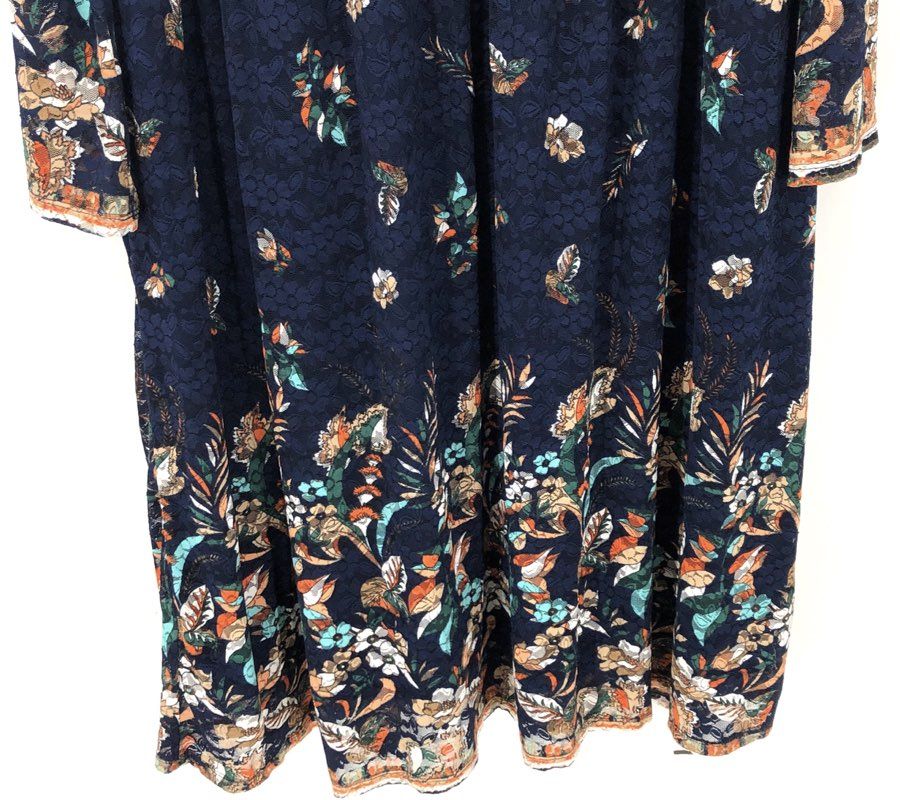 Suzanne Betro Women's Blue Floral Lace Overlay Boho Midi Dress NWT Size 1X