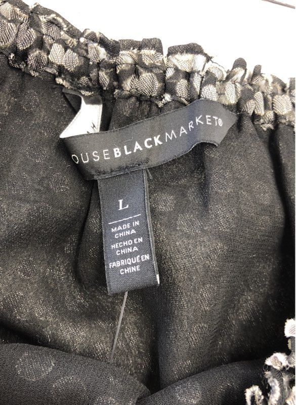 White House Black Market Women's LS OTS Dot BO Blouse Black Ecru NWT Sz L