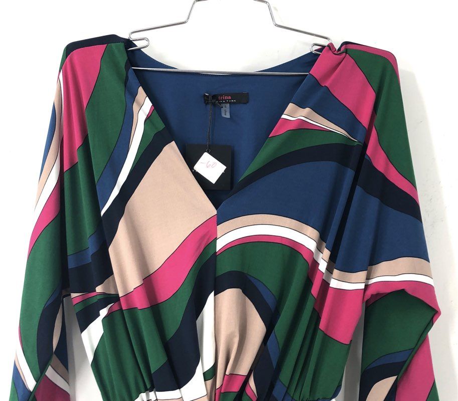 Trina Turk Women's Coralline Dress NWT Multicolor Abstract Dolman Sleeve S