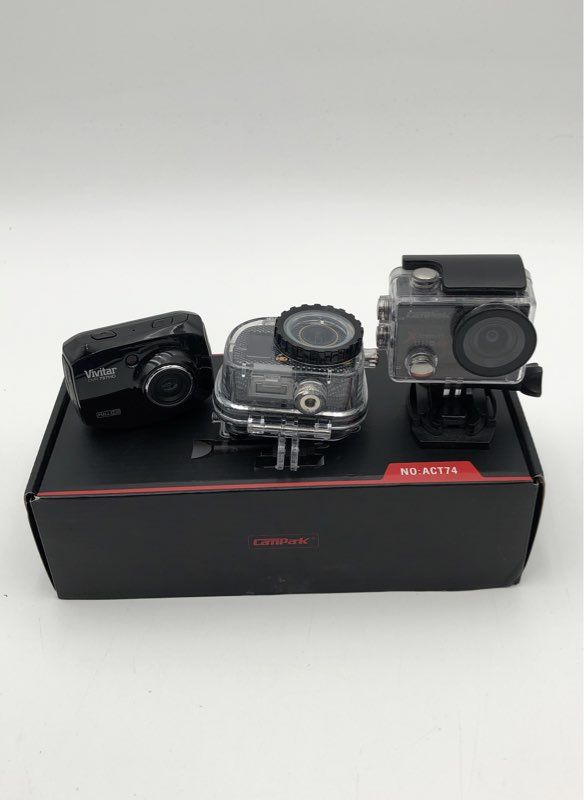 Campark ACT74 & Vivitar DVR 787HD Action Camera Dashcam Lot 3 Piece