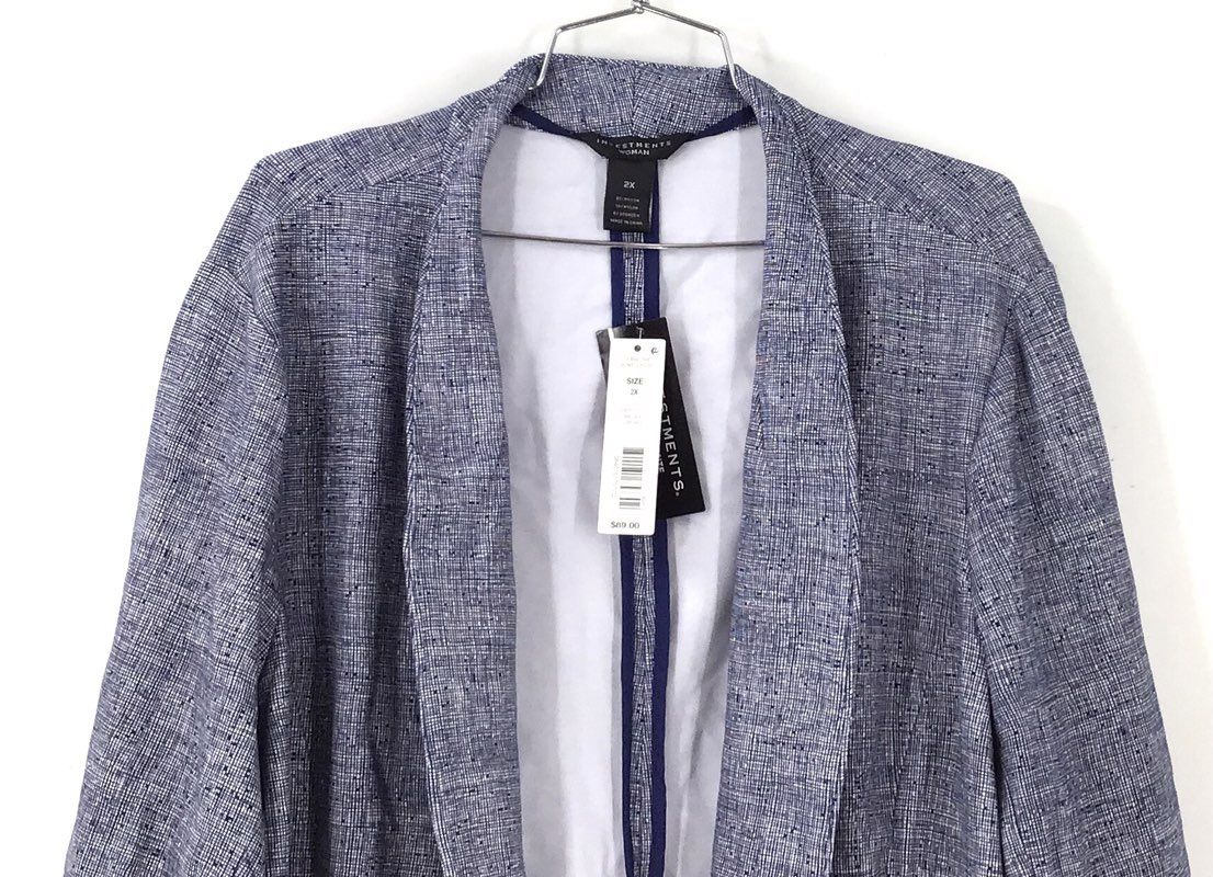 Investments NWT Blue White Textured Stretch Open Front Blazer Jacket Women's 2X