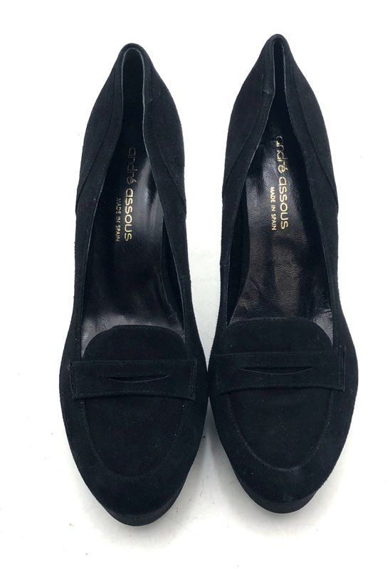 Andre Assous Black Suede Platform Penny Loafer Pumps Heels Size 8