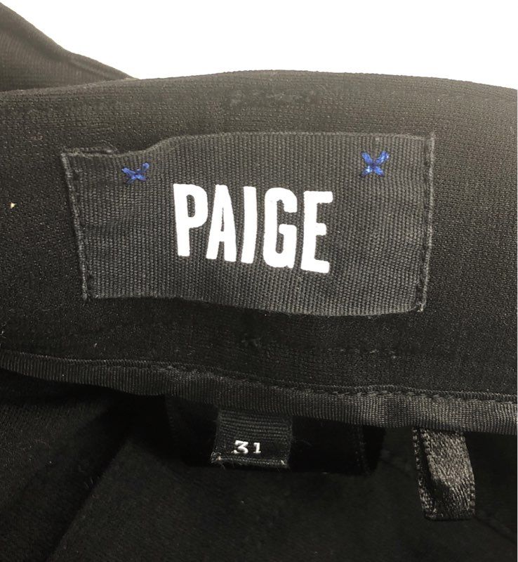 PAIGE Women's Black Genuine Leather Stripe Skinny Stretch Ponte Pants Sz 31