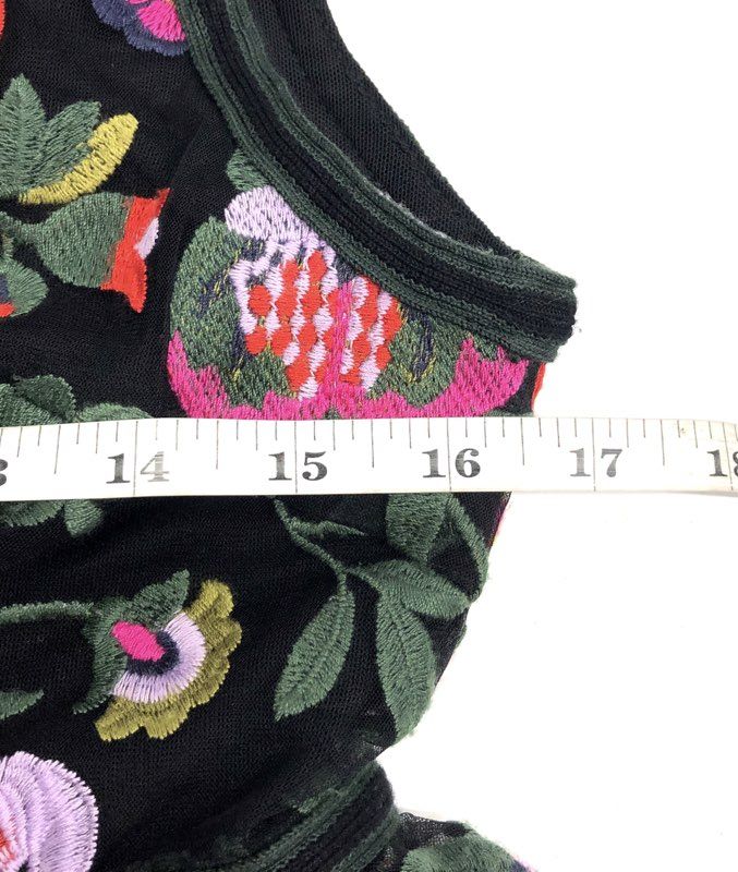 Cynthia Rowley Women's Black Multi Floral Embroidered Mesh Peplum Top Sz S NWT
