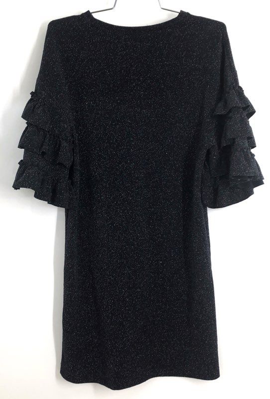 Zara Trafaluc Women's Futurist Black Multicolor Sparkle Ruffle Sleeve Dress Sz S