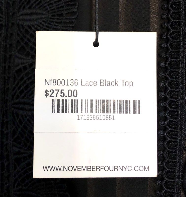 November Four Women's Black Lace Sheer Stripe Flutter Blouse Sz S NWT