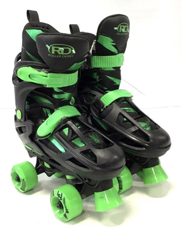 Roller Derby Tracer Adjustable Quad Roller Skates Black Green Youth Size 3-6