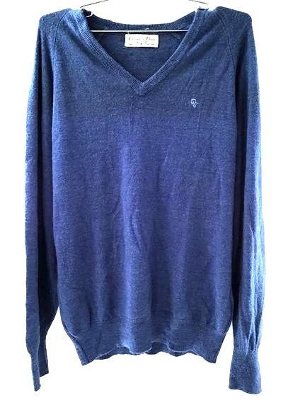 Vintage 80s Christian Dior Monsieur Men's Blue V-Neck Orlon Sweater Sz M COA