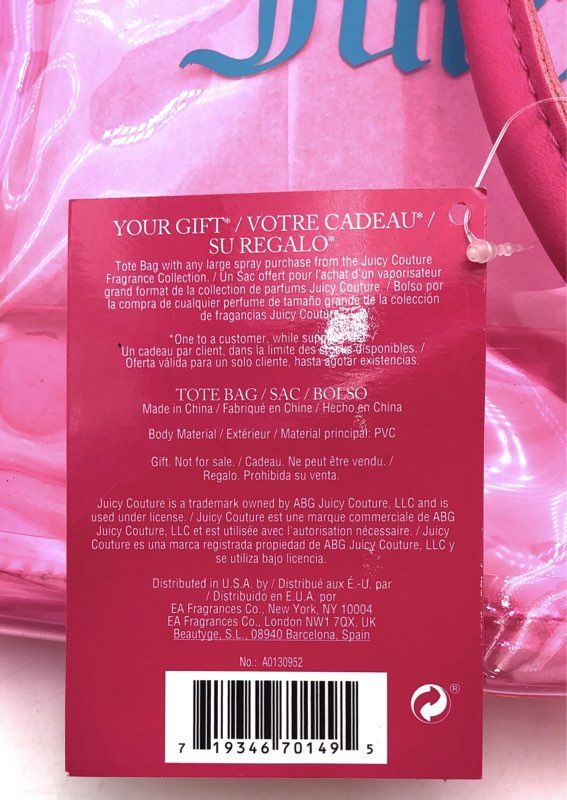 Juicy Couture Pink PVC Transparent Tote Bag Fragrance Gift With Purchase NWT