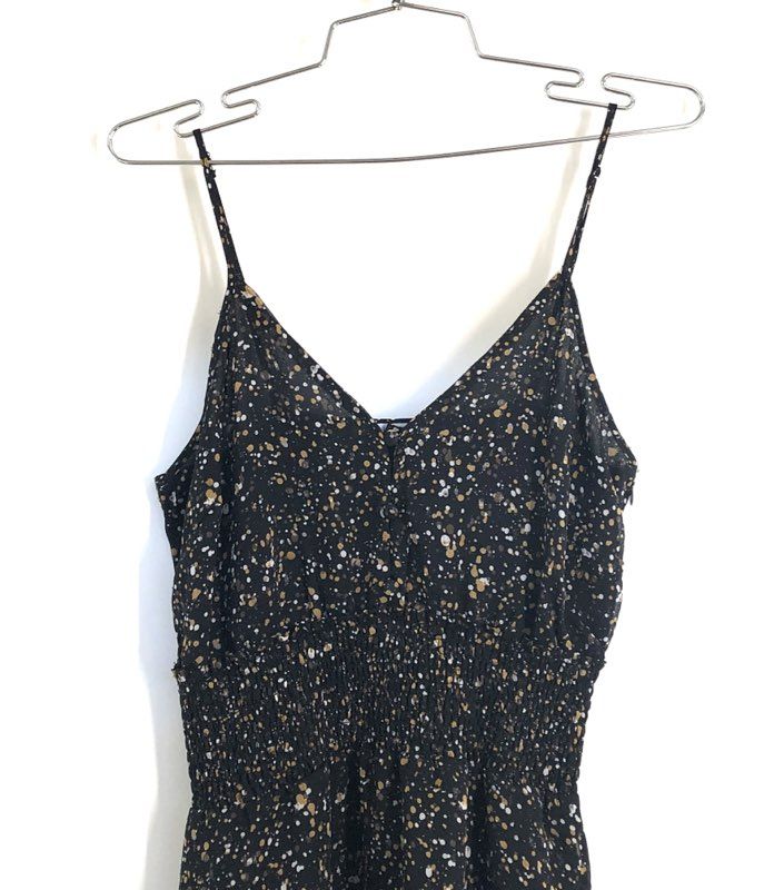 Madison Marcus Women's Black Splatter Print Smocked Waist Ruffle Dress Size S