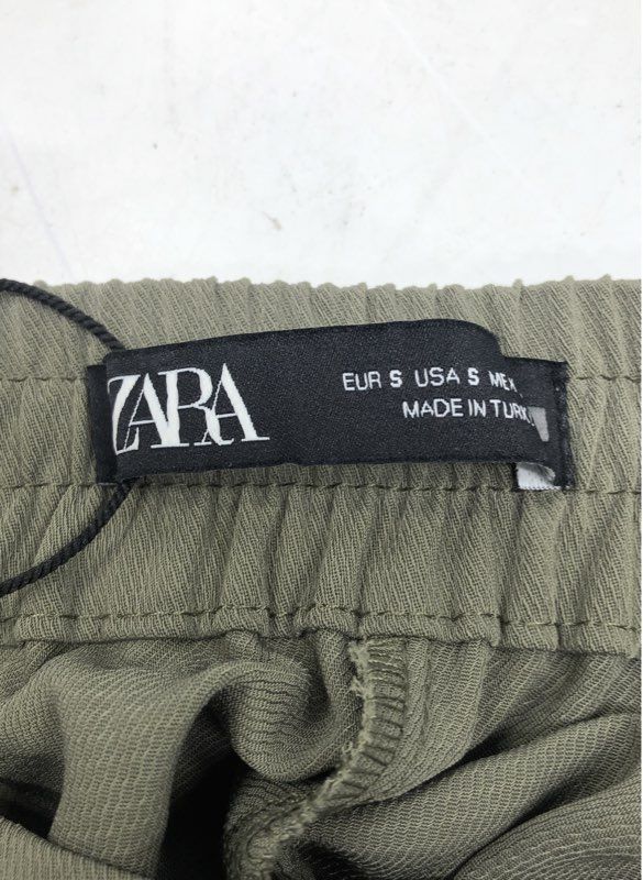 Zara Women's Olive Green Tapered Jogger Pants Drawstring Pleated Front Size S