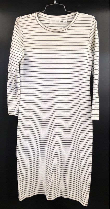 Sonnet James Women's White Black Striped A Play Dress Long Sleeve Jersey Sz S