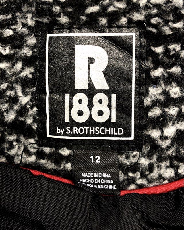 R 1881 S. Rothschild Hooded Coat Black White Faux Tweed Quilted NWT 12