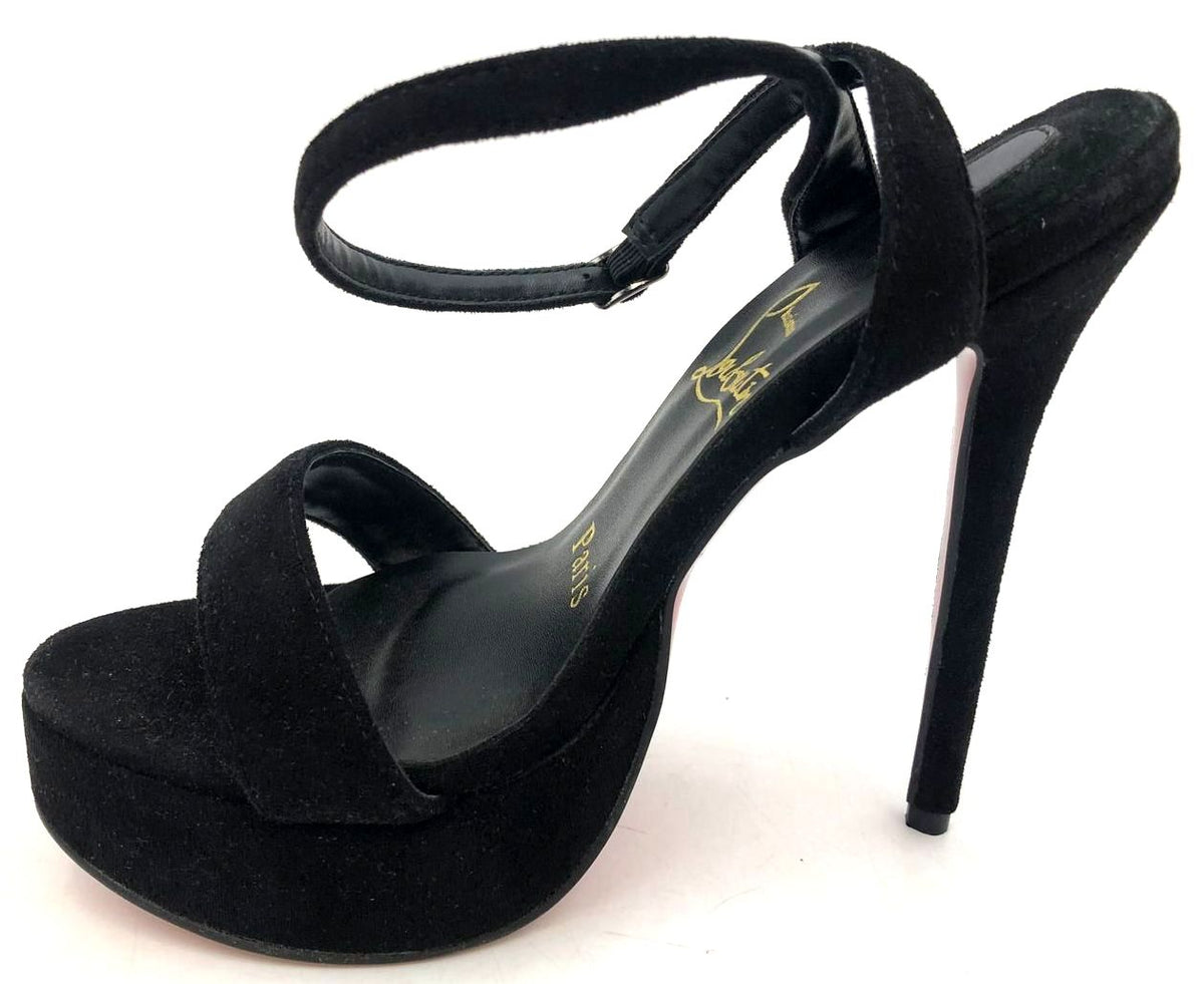 Christian Louboutin Inspired Women's Black Velvet Red-Sole Heels - Size 35