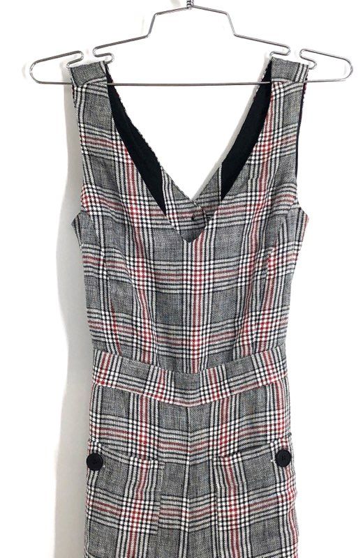 Mango MNG Casual Women's Plaid Wide Leg Jumpsuit Cutout Button Back XXS