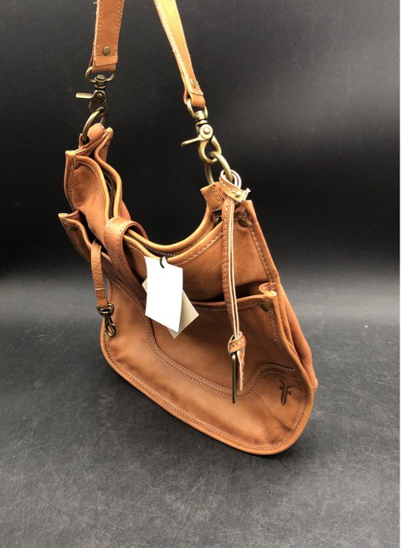 Frye Brown Leather Slouchy Hobo Crossbody Shoulder Bag Antique Brass Hardware