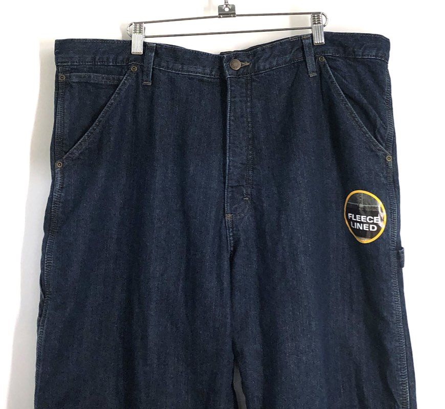 Wrangler Men's Carpenter Jeans Dark Blue Fleece Lined Rugged Denim Sz 38x34