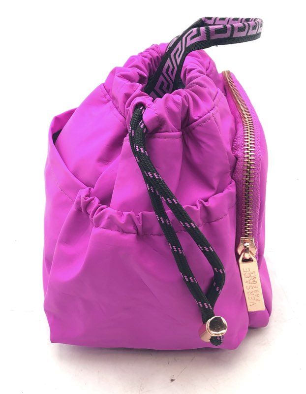 Versace Parfums Purple Nylon Drawstring Pouch Vanity Bag Greca Handle