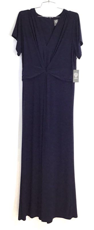 Vince Camuto Women's Navy Blue Twist Knot Front V-Neck Maxi Dress Sz 1X NWT