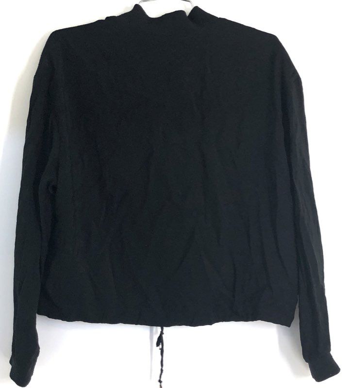 Mango Women's Black Lightweight Zip Up Bomber Jacket Drawstring Hem Sz XS