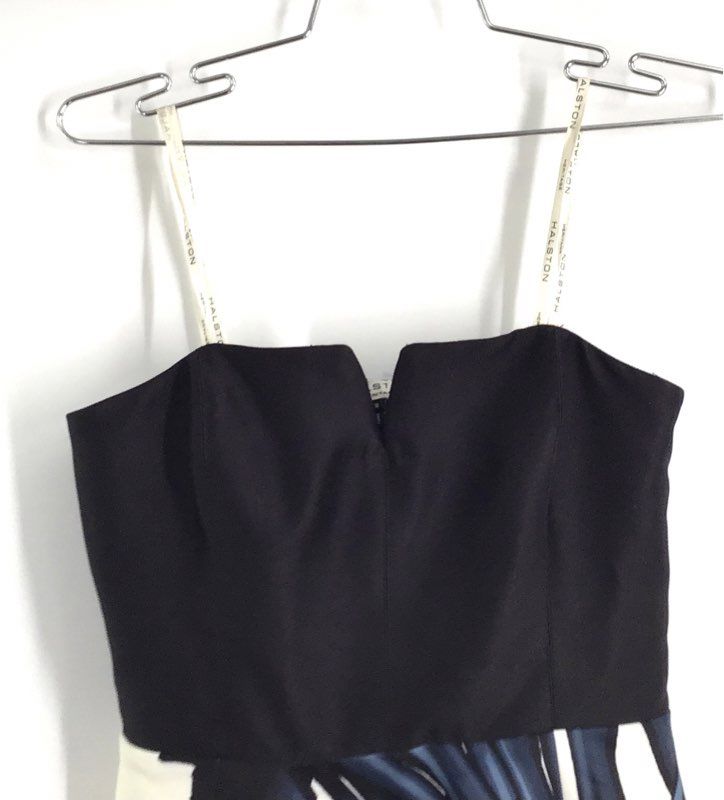 Halston Heritage Women's Abstract Floral Fit and Flare Dress Black Blue Sz 0 NWT