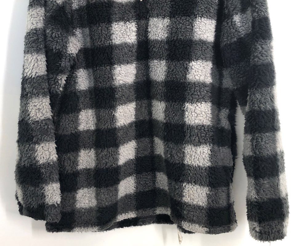 Ramatex Cabin Fever Men's Gray Black Buffalo Plaid Sherpa Pullover Fleece Sz M