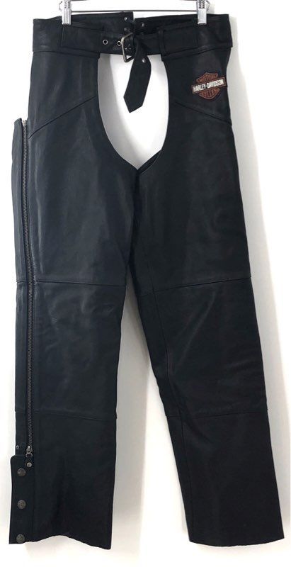 Harley-Davidson Genuine Black Leather Motorcycle Vest and Riding Chaps Set Sz M