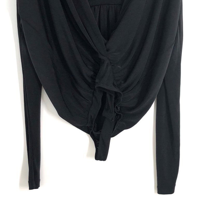 Intimately Free People Women's Black Ruched Long Sleeve Draped Bodysuit Sz M