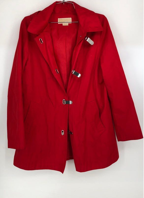 Michael Kors Women&#39;s Red Hooded Collared Trench Coat - Size Large