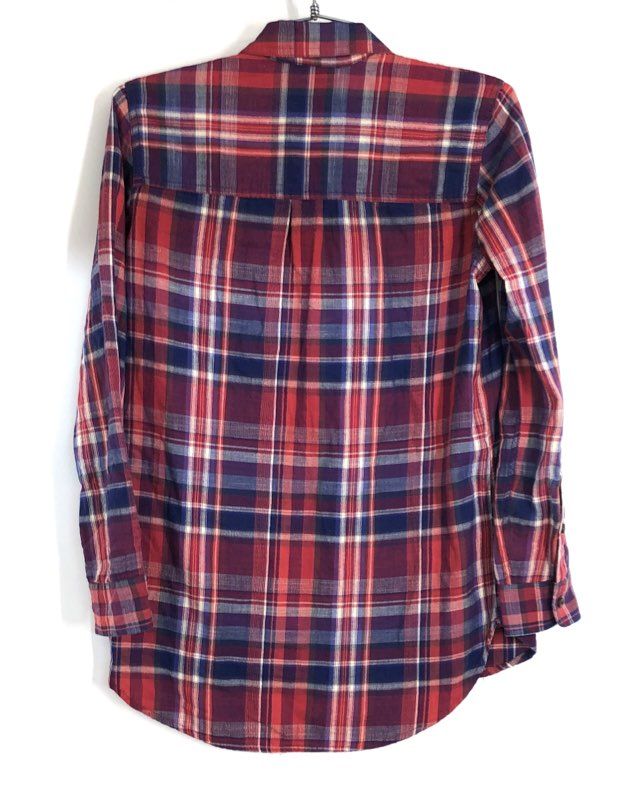 Madewell Women's Red Blue Purple Plaid Flannel Button Down Shirt Sz XXS